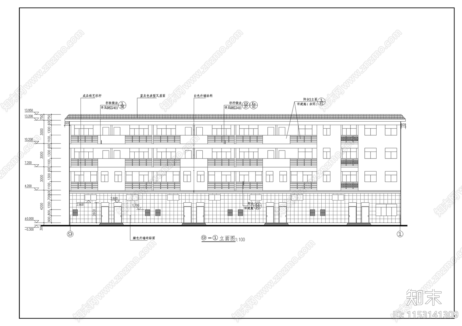 商业街商铺建筑cad施工图下载【ID:1153141309】