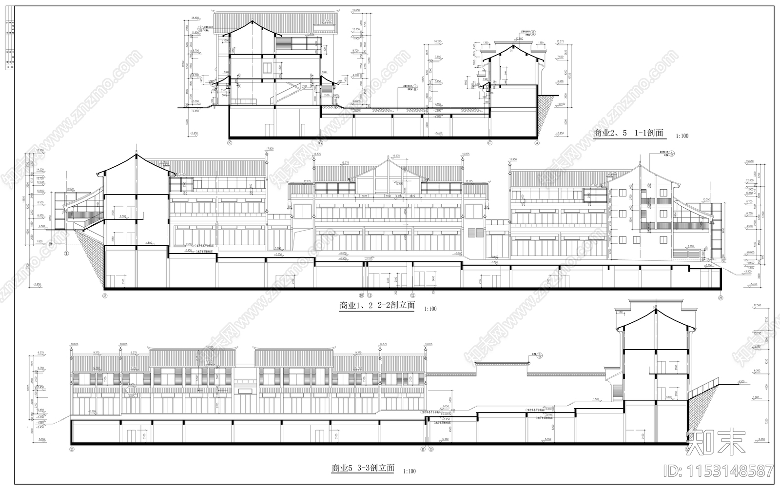 商业街建筑cad施工图下载【ID:1153148587】