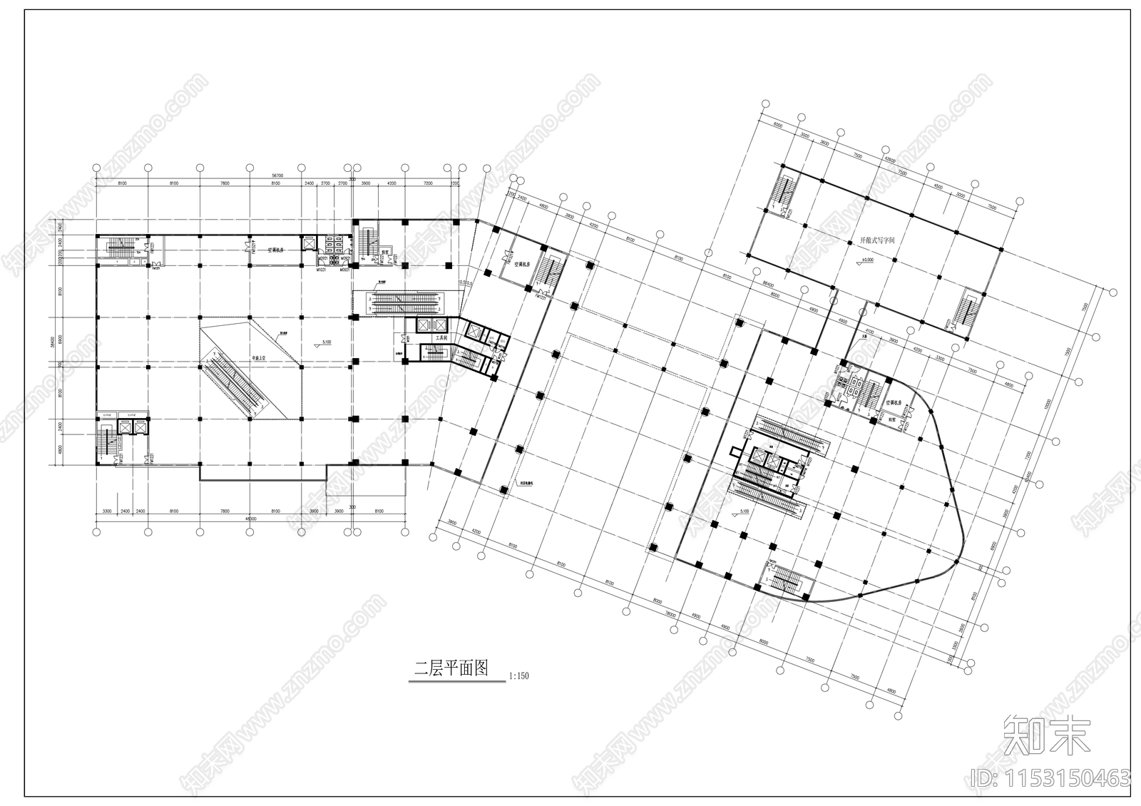 商业写字楼建筑cad施工图下载【ID:1153150463】