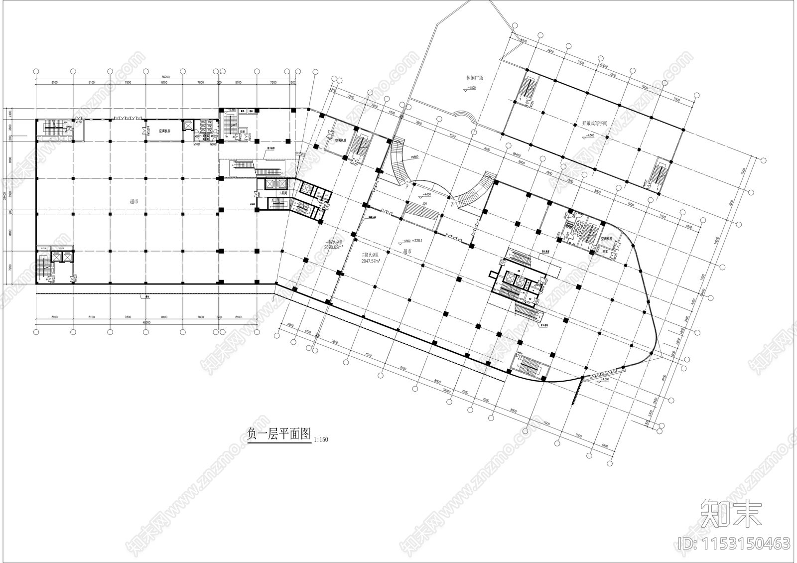 商业写字楼建筑cad施工图下载【ID:1153150463】