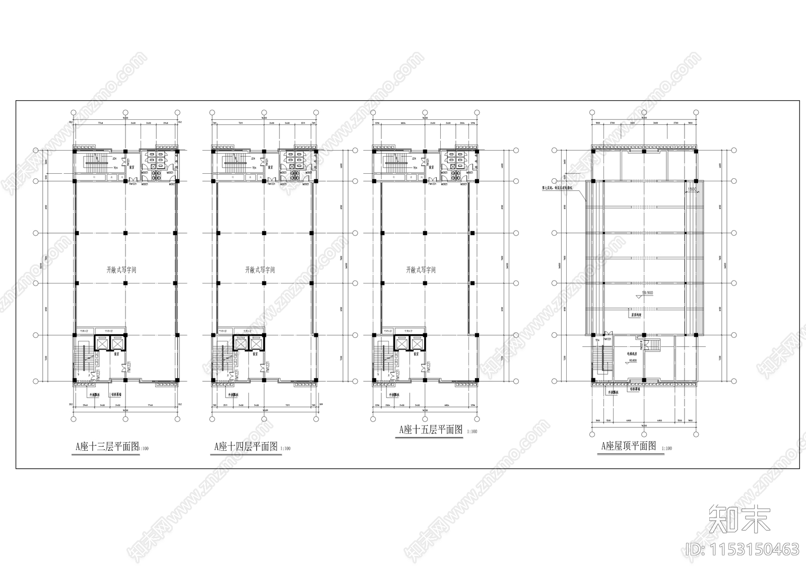 商业写字楼建筑cad施工图下载【ID:1153150463】