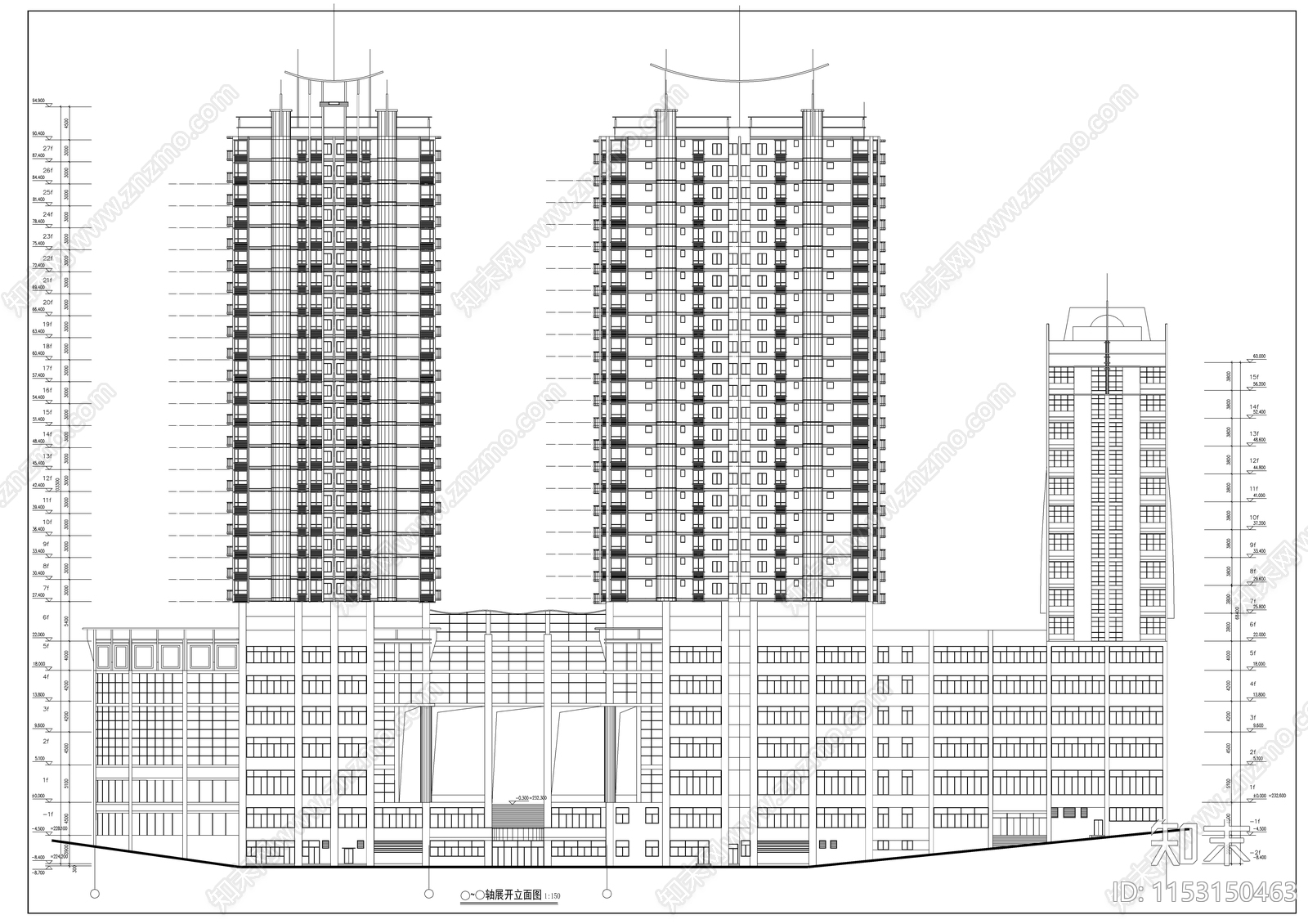 商业写字楼建筑cad施工图下载【ID:1153150463】