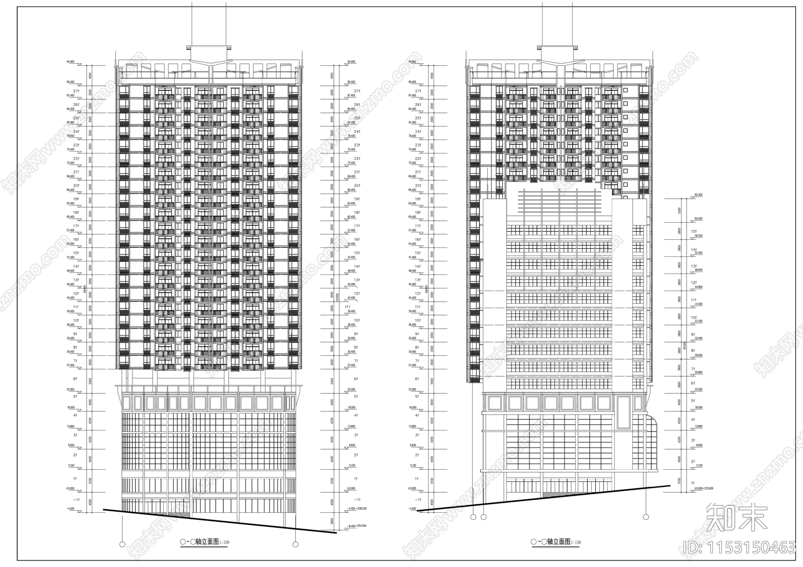 商业写字楼建筑cad施工图下载【ID:1153150463】