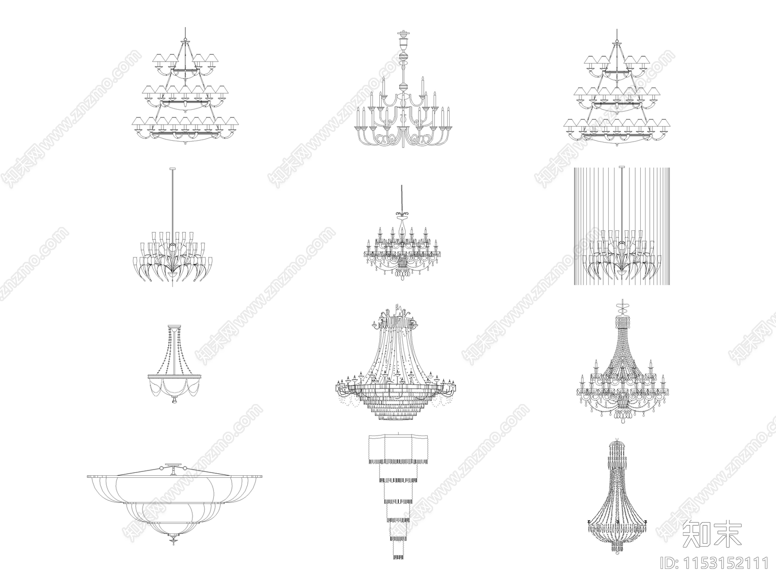 照明灯具图库cad施工图下载【ID:1153152111】