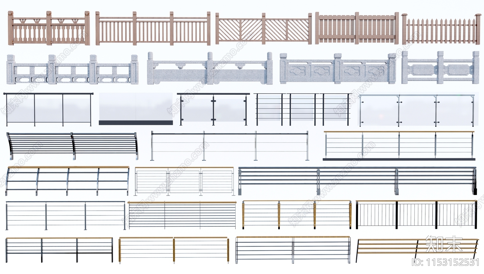 现代栏杆3D模型下载【ID:1153152531】