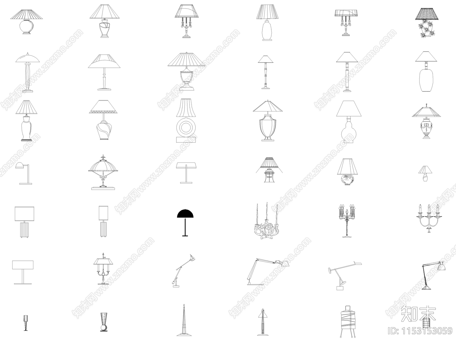 照明灯具图库cad施工图下载【ID:1153153059】