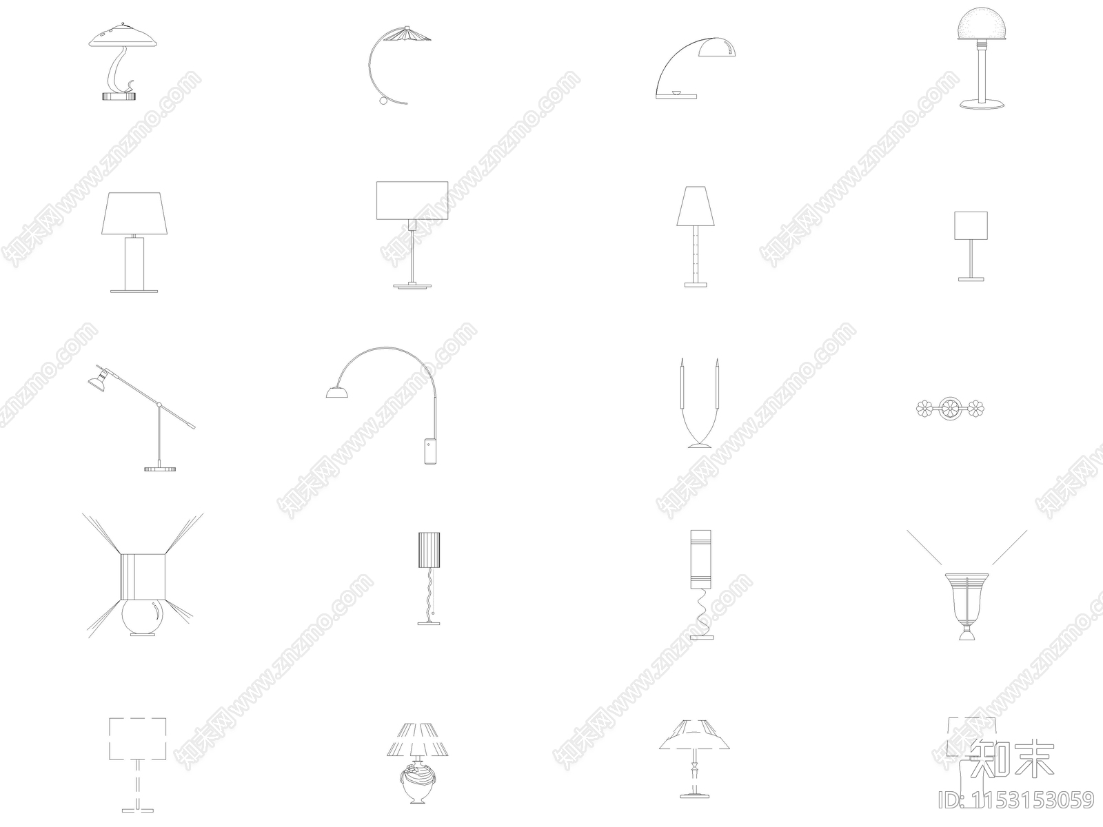 照明灯具图库cad施工图下载【ID:1153153059】