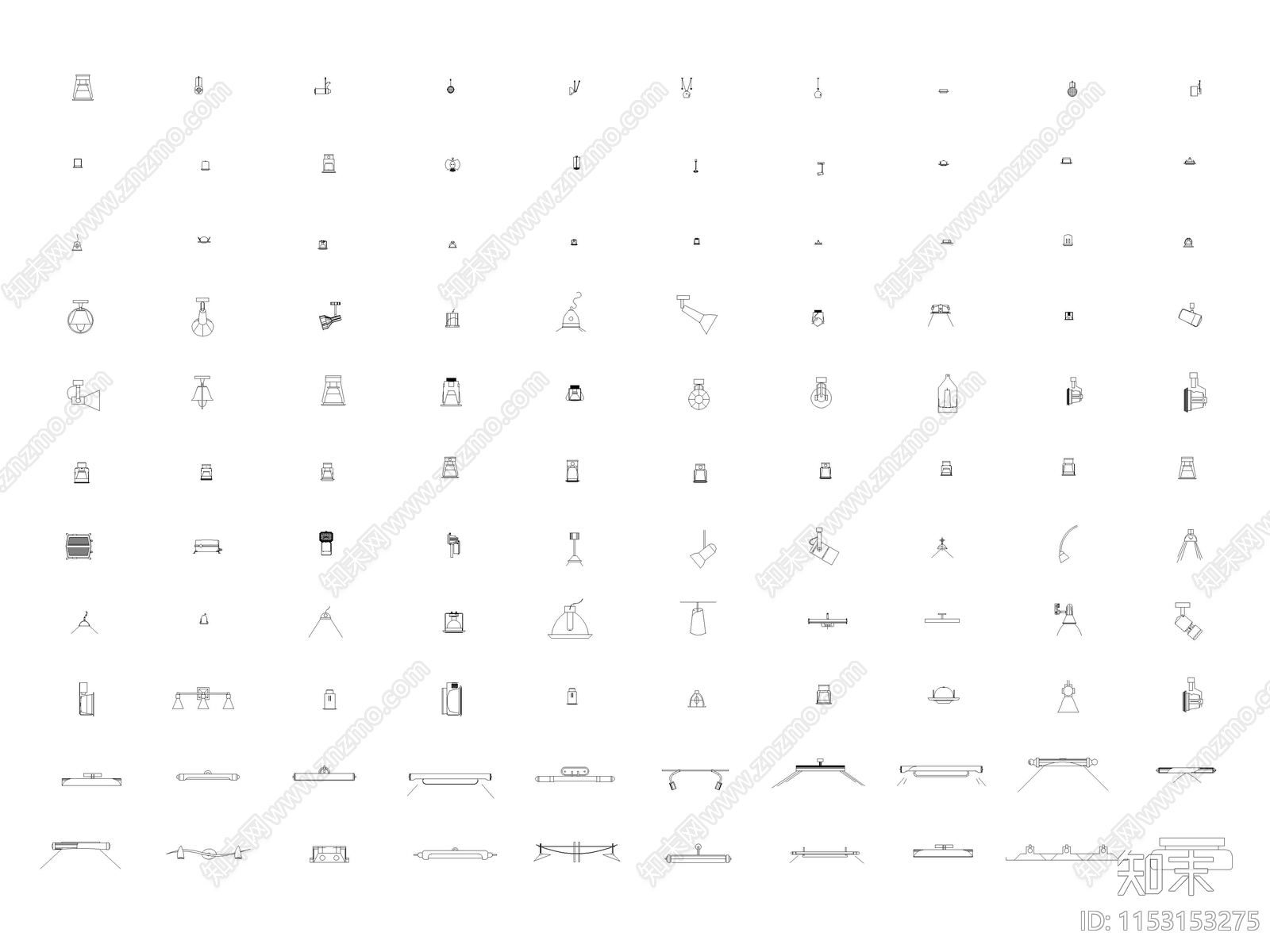 照明灯具图库cad施工图下载【ID:1153153275】