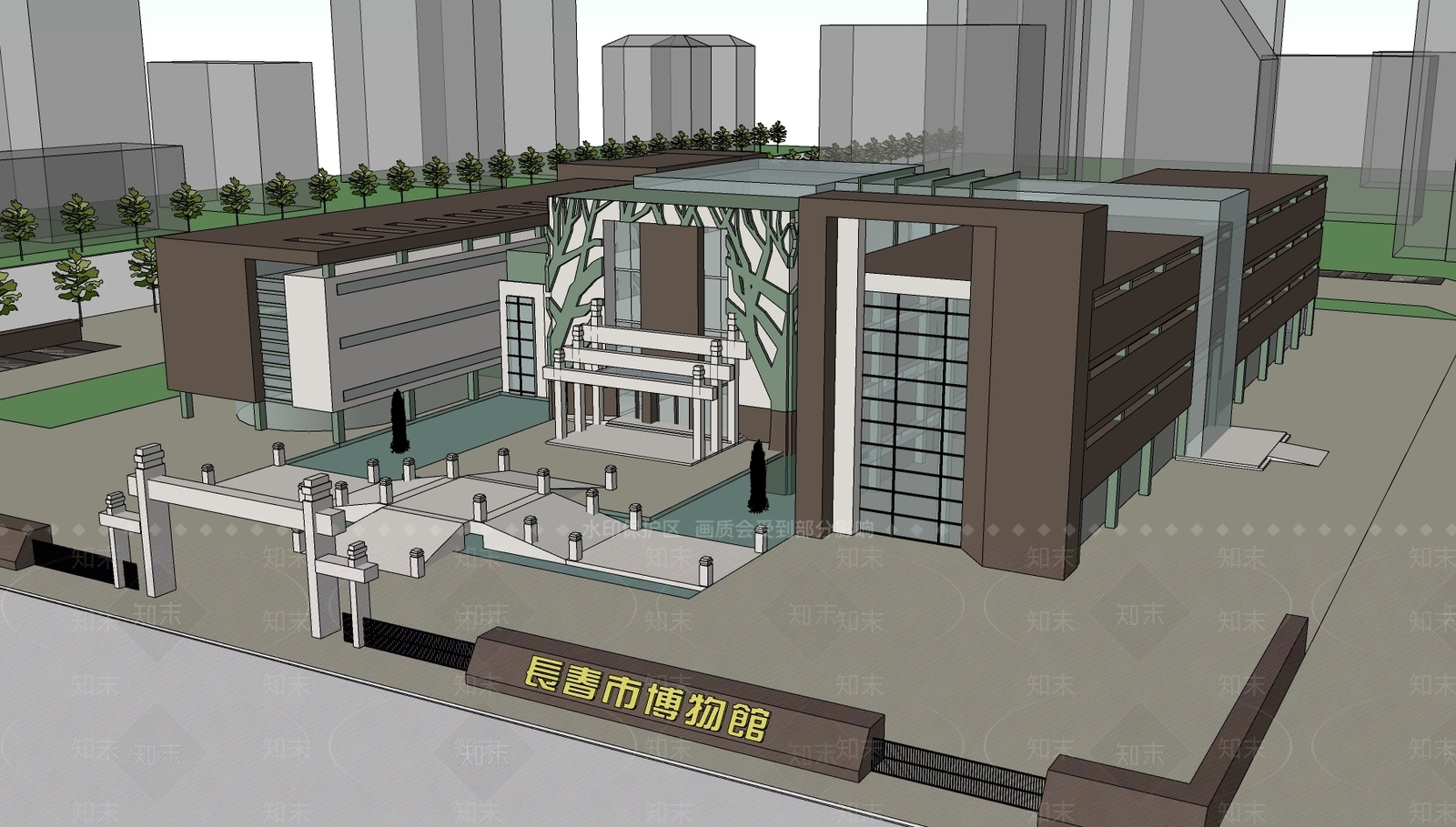 现代长春市博物馆展览馆SU模型下载【ID:1153156820】