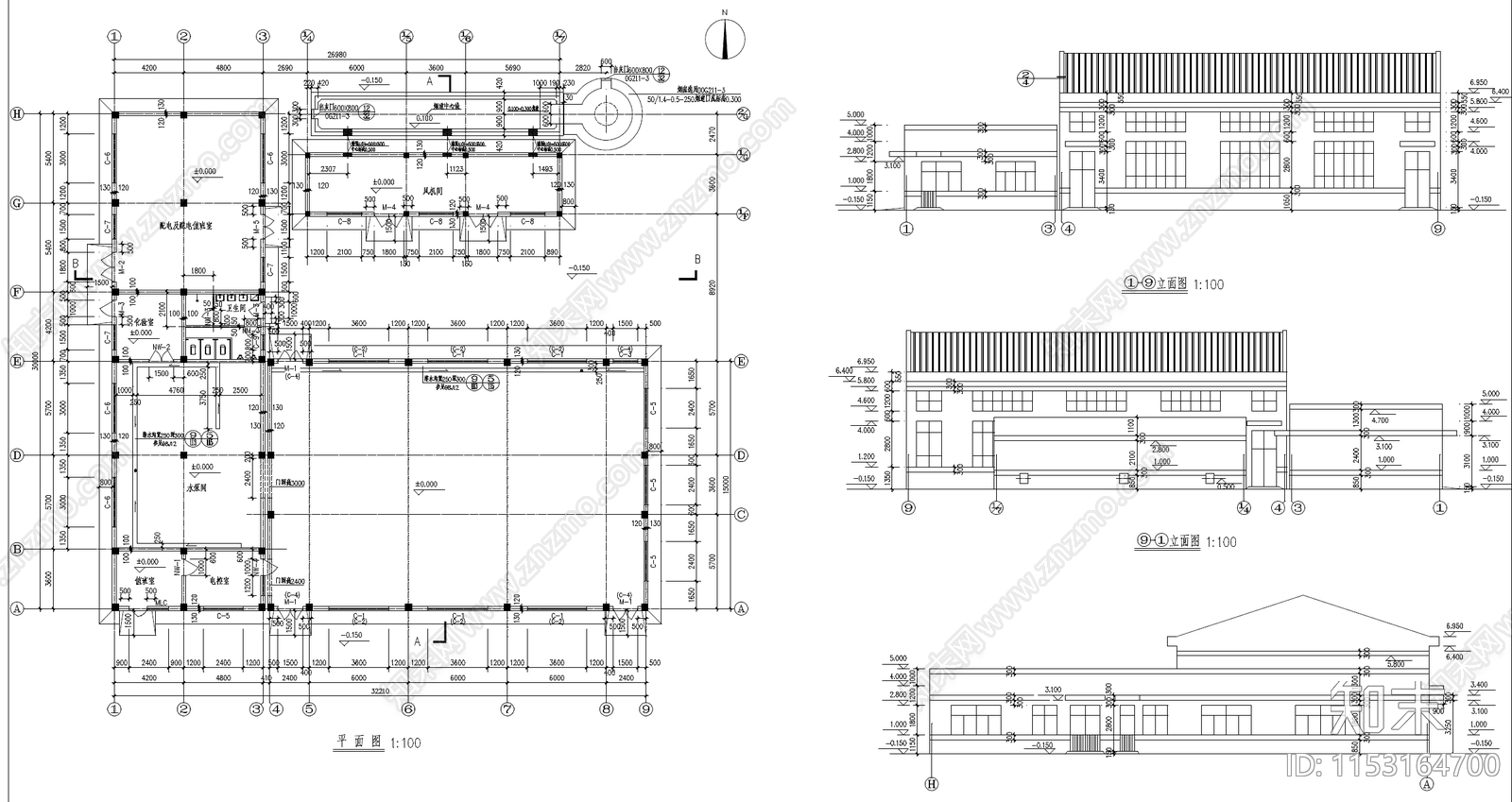 单层锅炉房厂房车间工业建筑cad施工图下载【ID:1153164700】