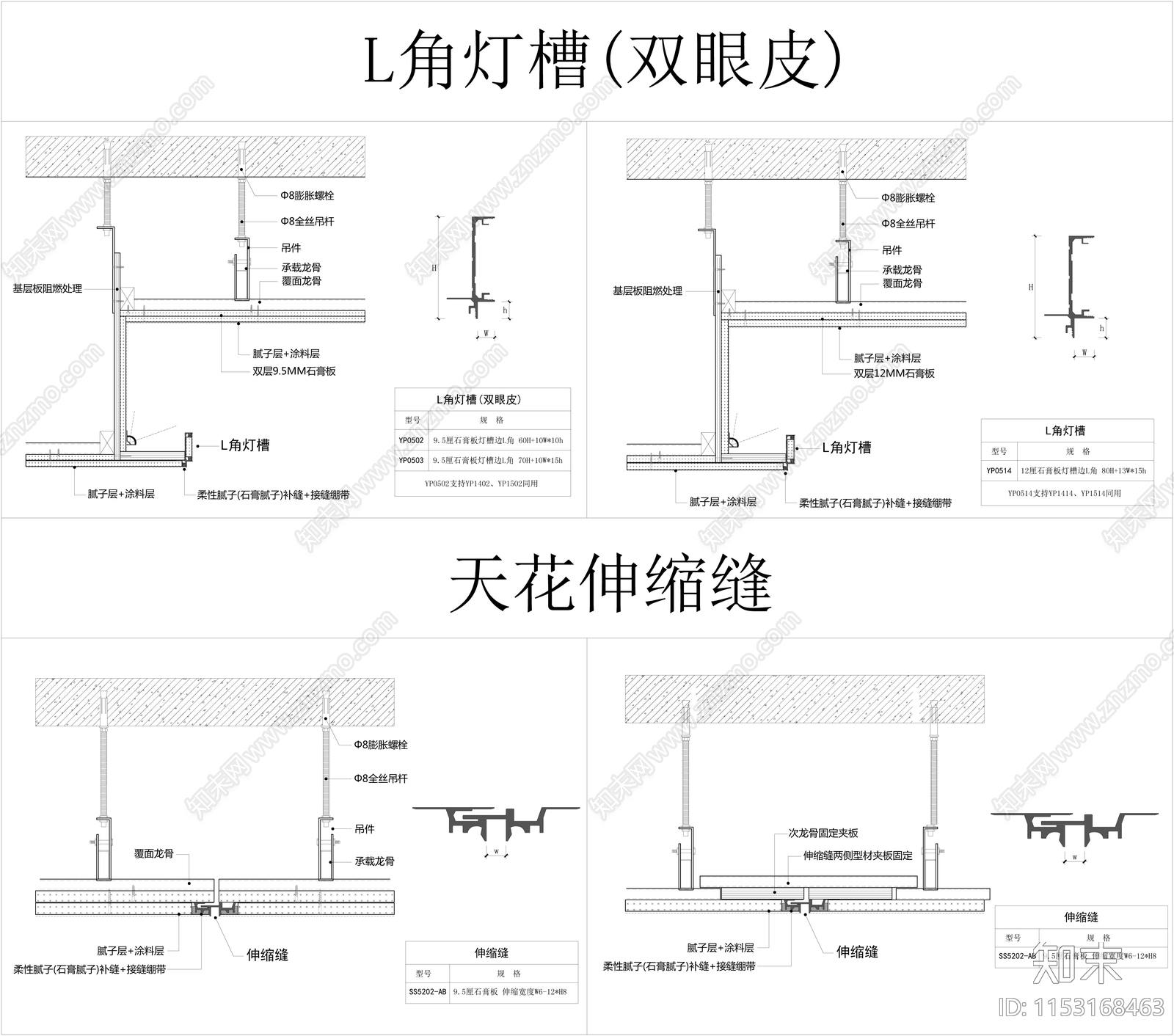 天花隐形收口线条节点大样图施工图下载【ID:1153168463】