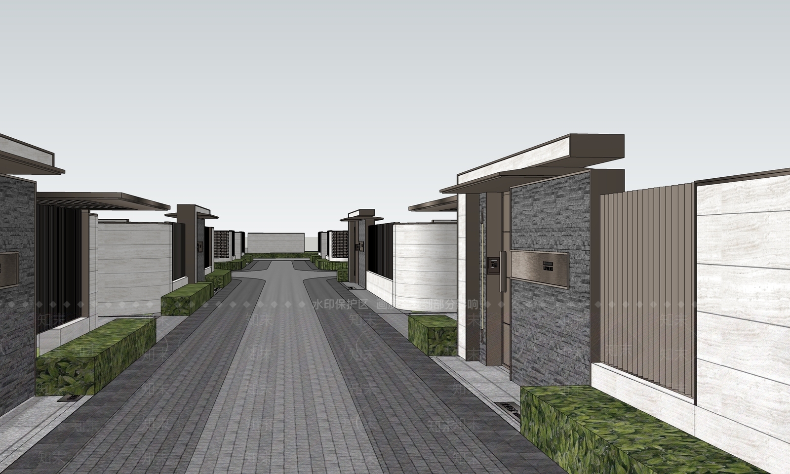 现代别墅庭院景观SU模型下载【ID:1153177145】