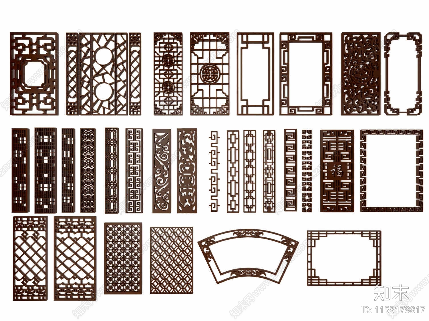 中式花格隔断3D模型下载【ID:1153179817】