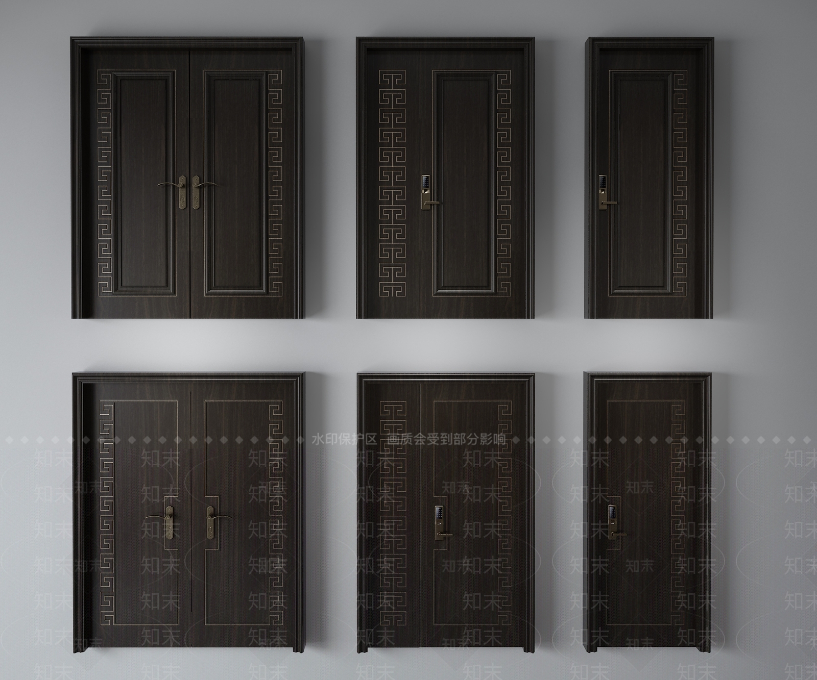 新中式子母门3D模型下载【ID:1153195363】