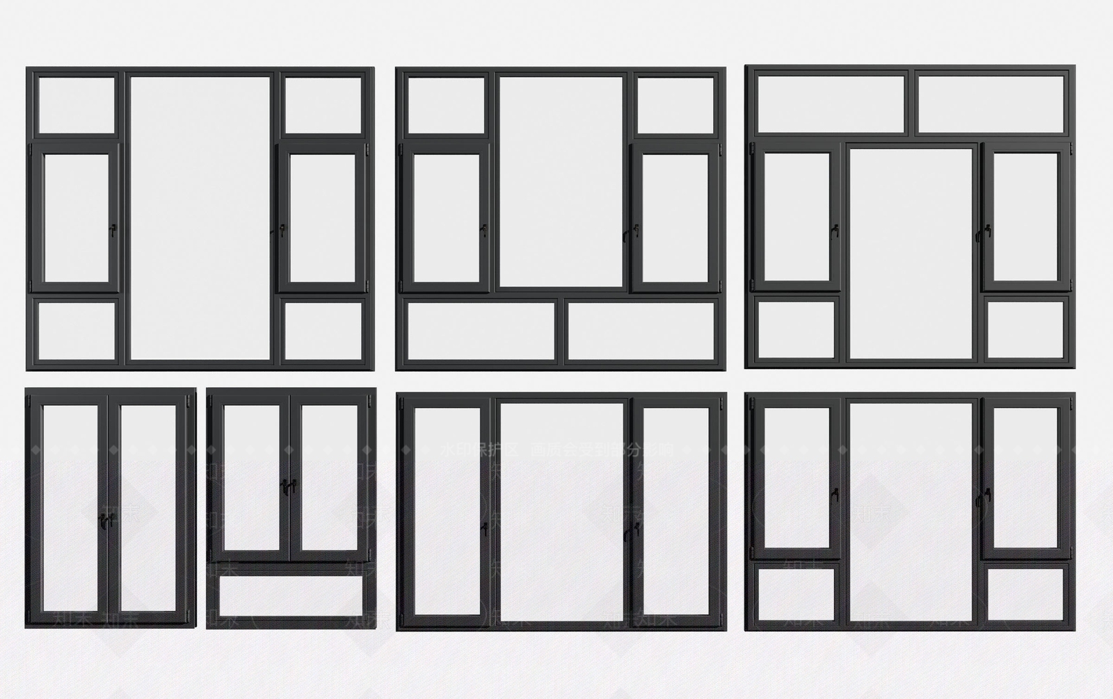 现代铝合金门窗组合3D模型下载【ID:1153200908】