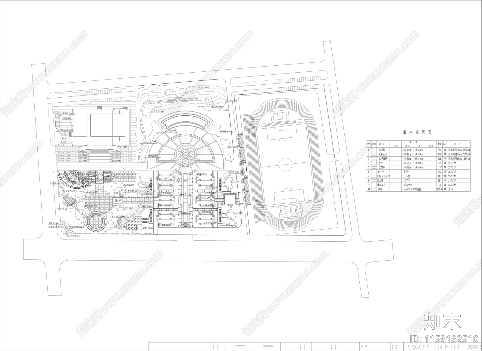 公园景观植物施工图下载【ID:1153182510】