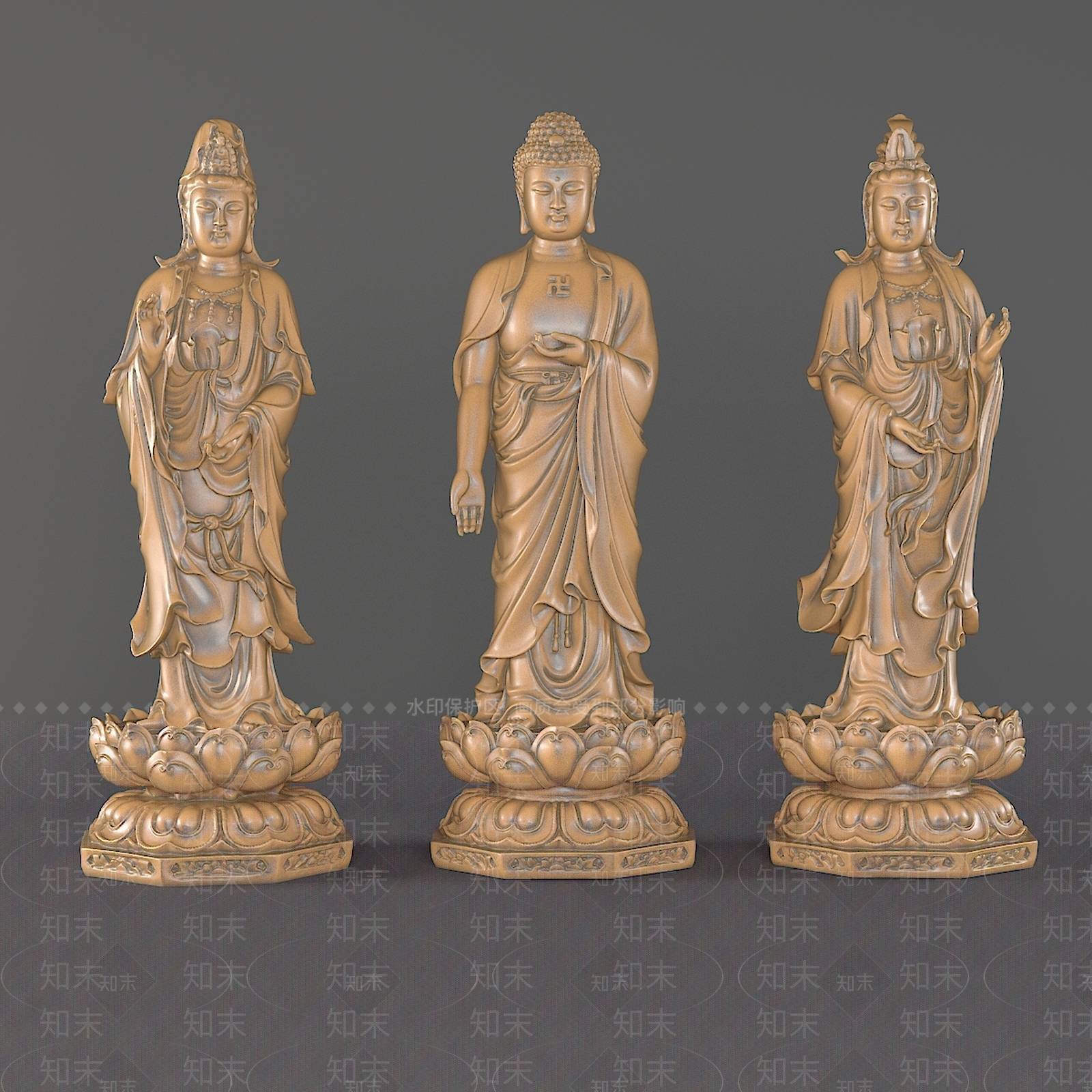 中式西方三圣佛像3D模型下载【ID:1153182942】