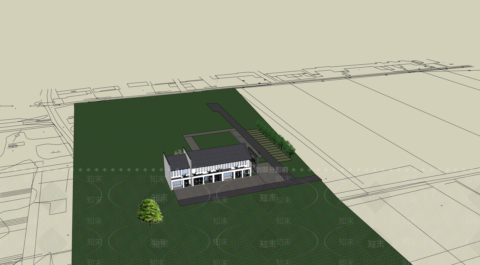 中式徽式餐饮建筑SU模型下载【ID:1153314071】