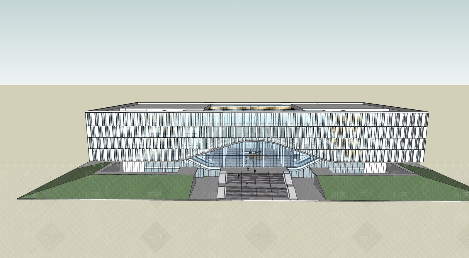 现代图书馆建筑SU模型下载【ID:1153185675】