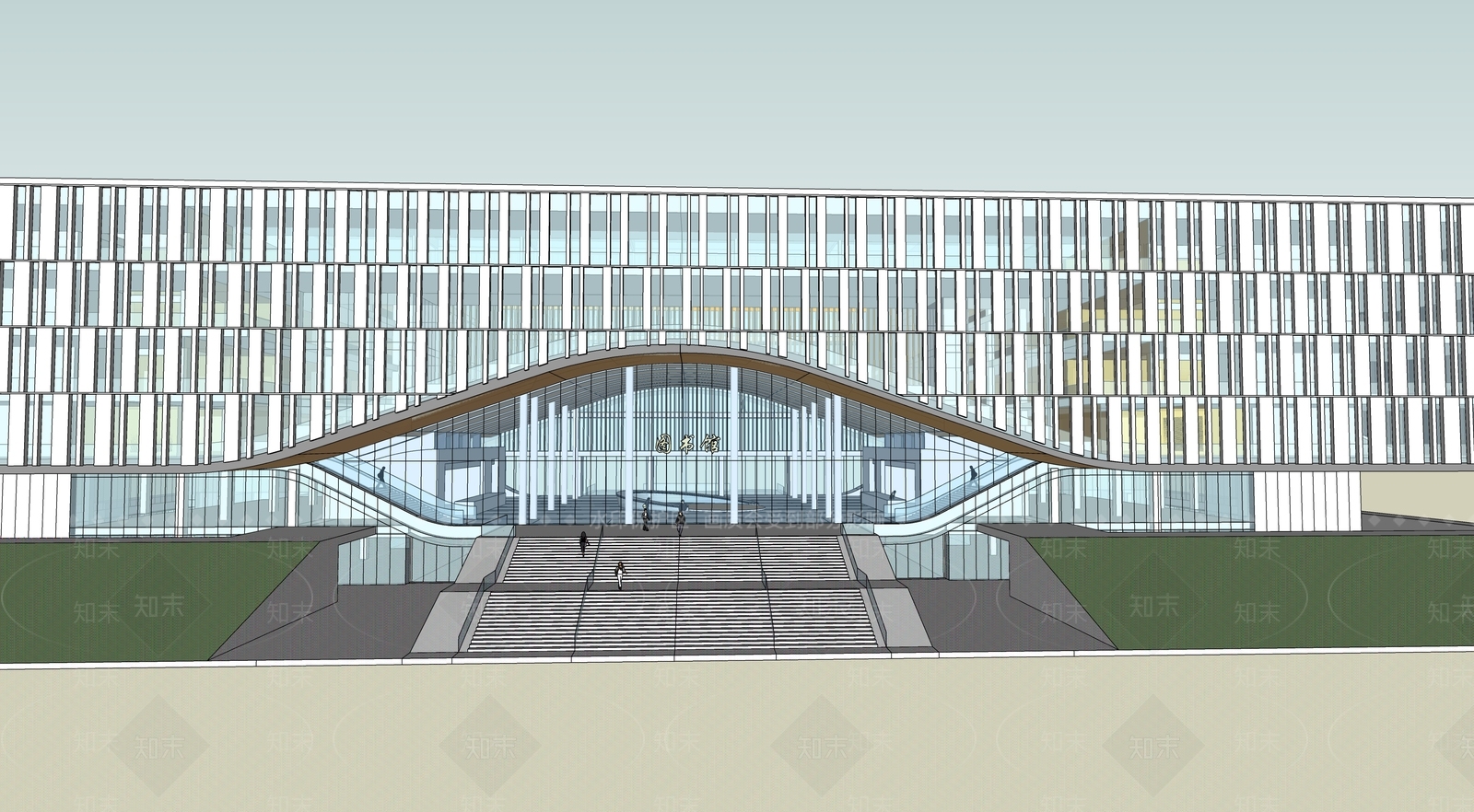 现代图书馆建筑SU模型下载【ID:1153185675】