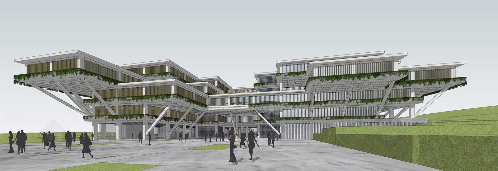 现代风格展览馆建筑SU模型下载【ID:1153186663】