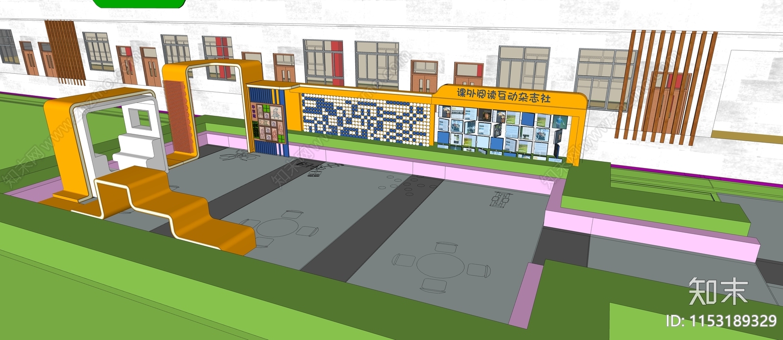现代学校中庭休闲区景观SU模型下载【ID:1153189329】