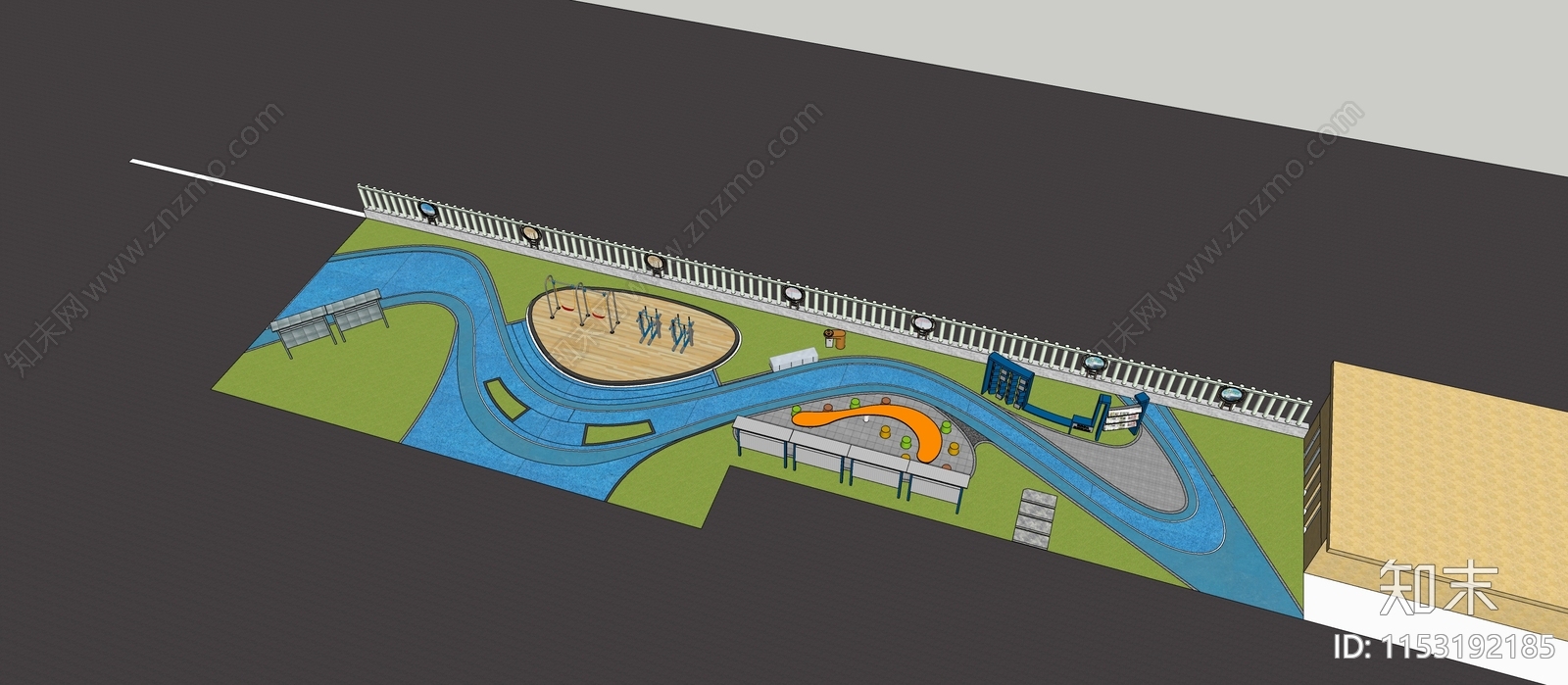 现代曲线校园游园景观SU模型下载【ID:1153192185】