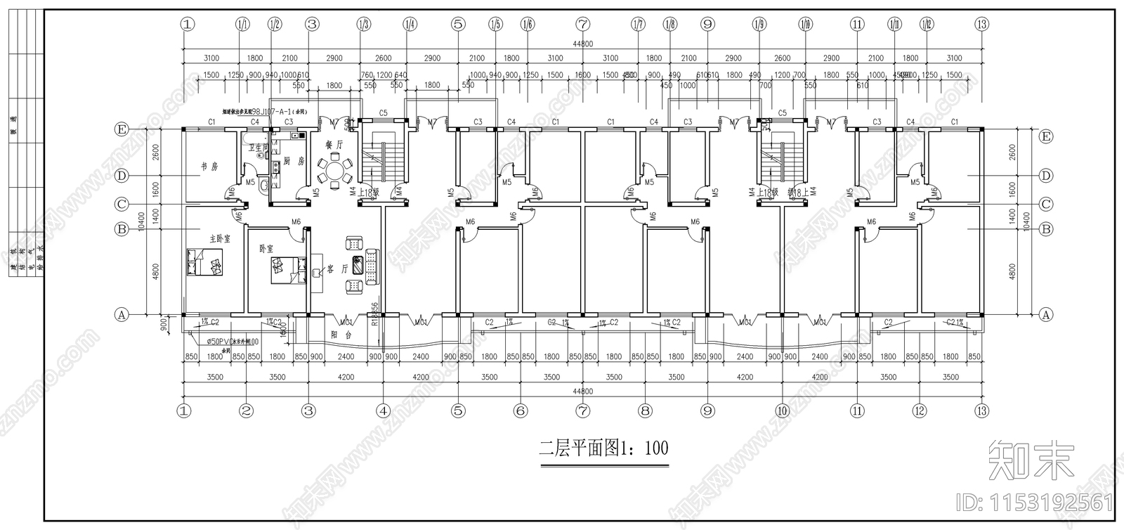 商住楼建筑cad施工图下载【ID:1153192561】