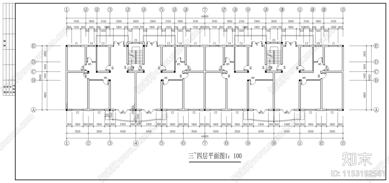 商住楼建筑cad施工图下载【ID:1153192561】