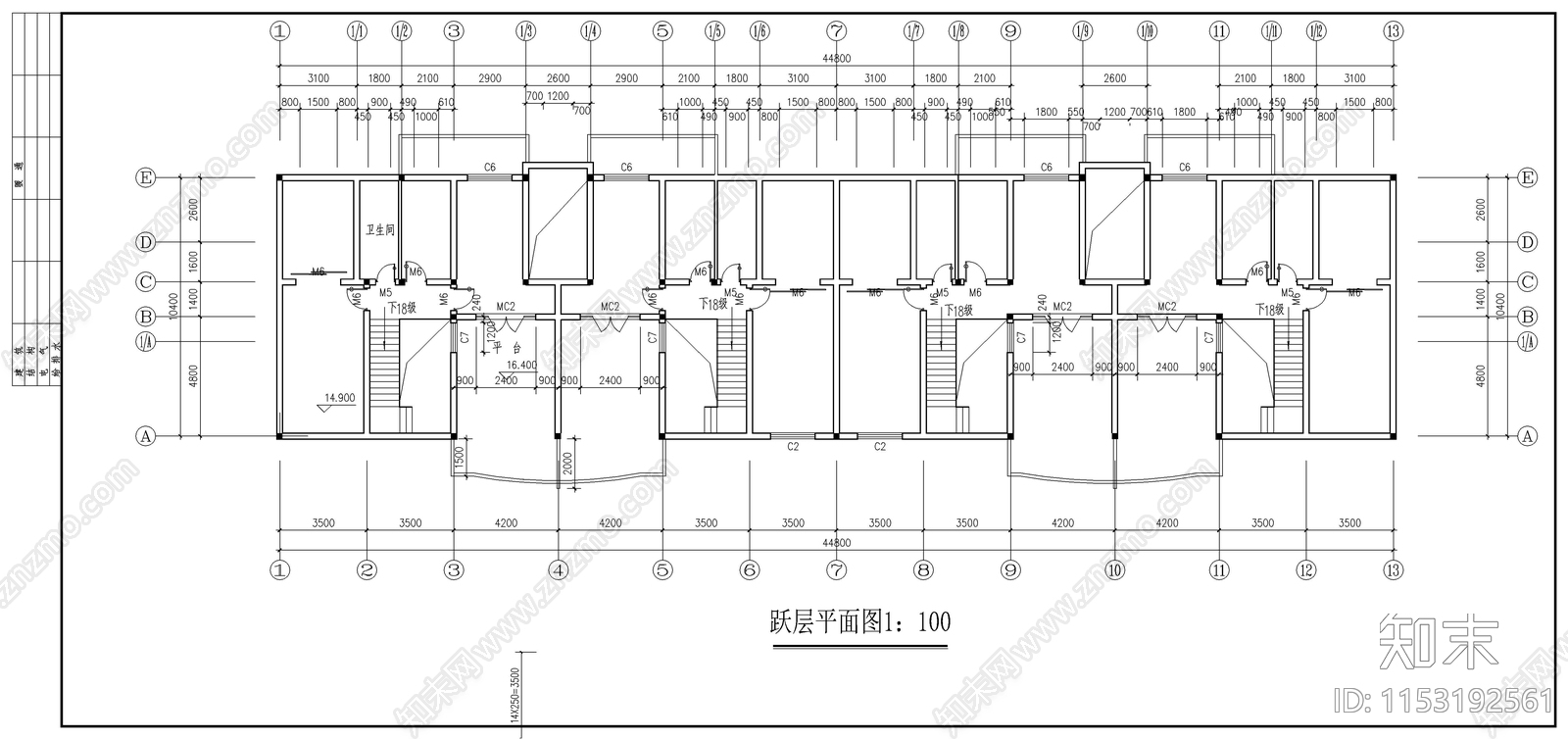 商住楼建筑cad施工图下载【ID:1153192561】