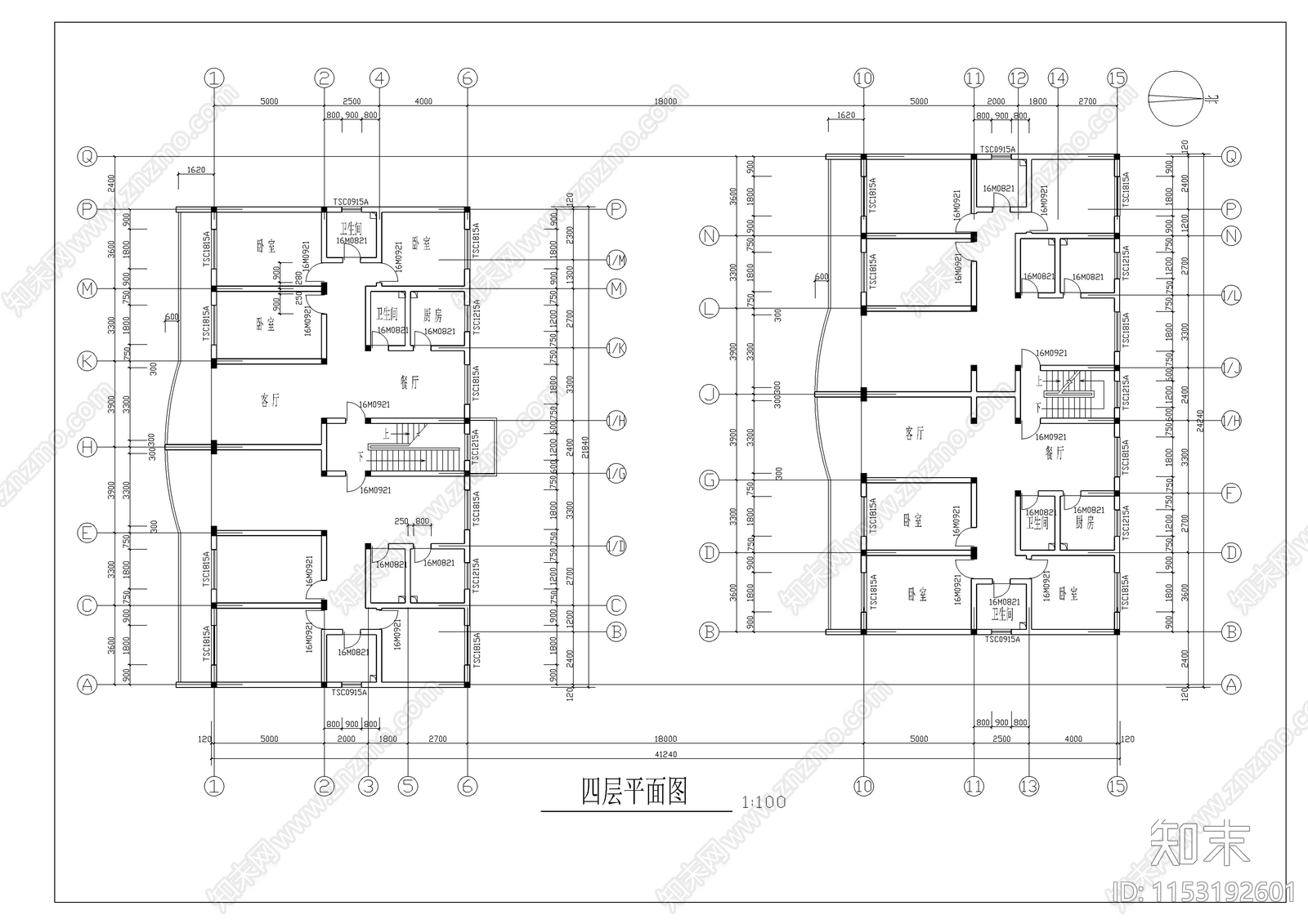 商住楼建筑cad施工图下载【ID:1153192601】