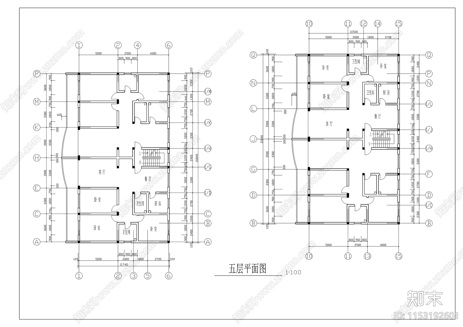 商住楼建筑cad施工图下载【ID:1153192601】