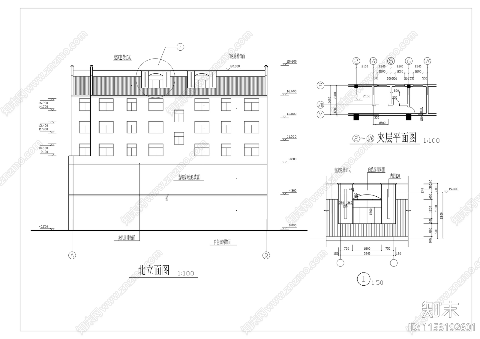 商住楼建筑cad施工图下载【ID:1153192601】