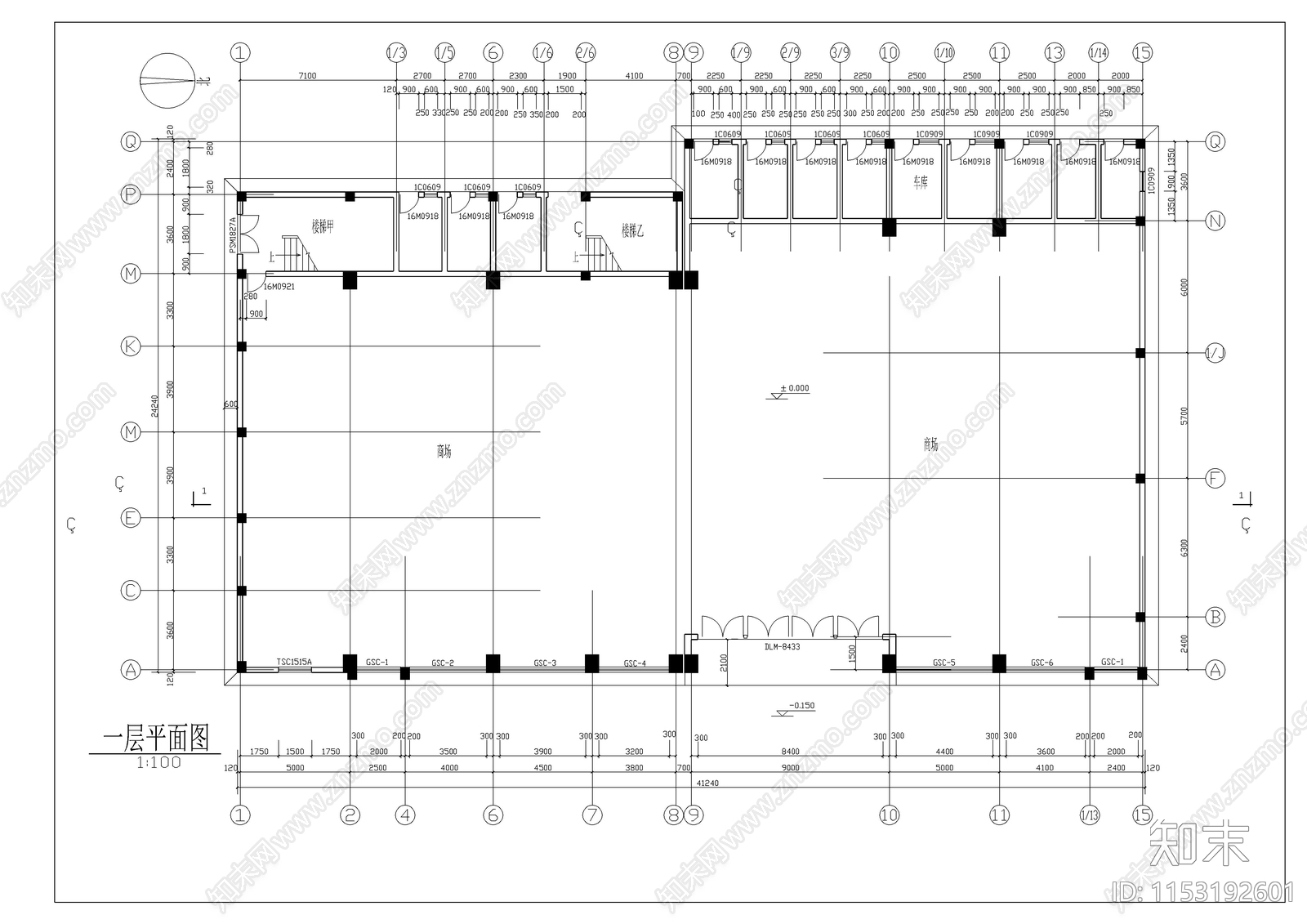 商住楼建筑cad施工图下载【ID:1153192601】