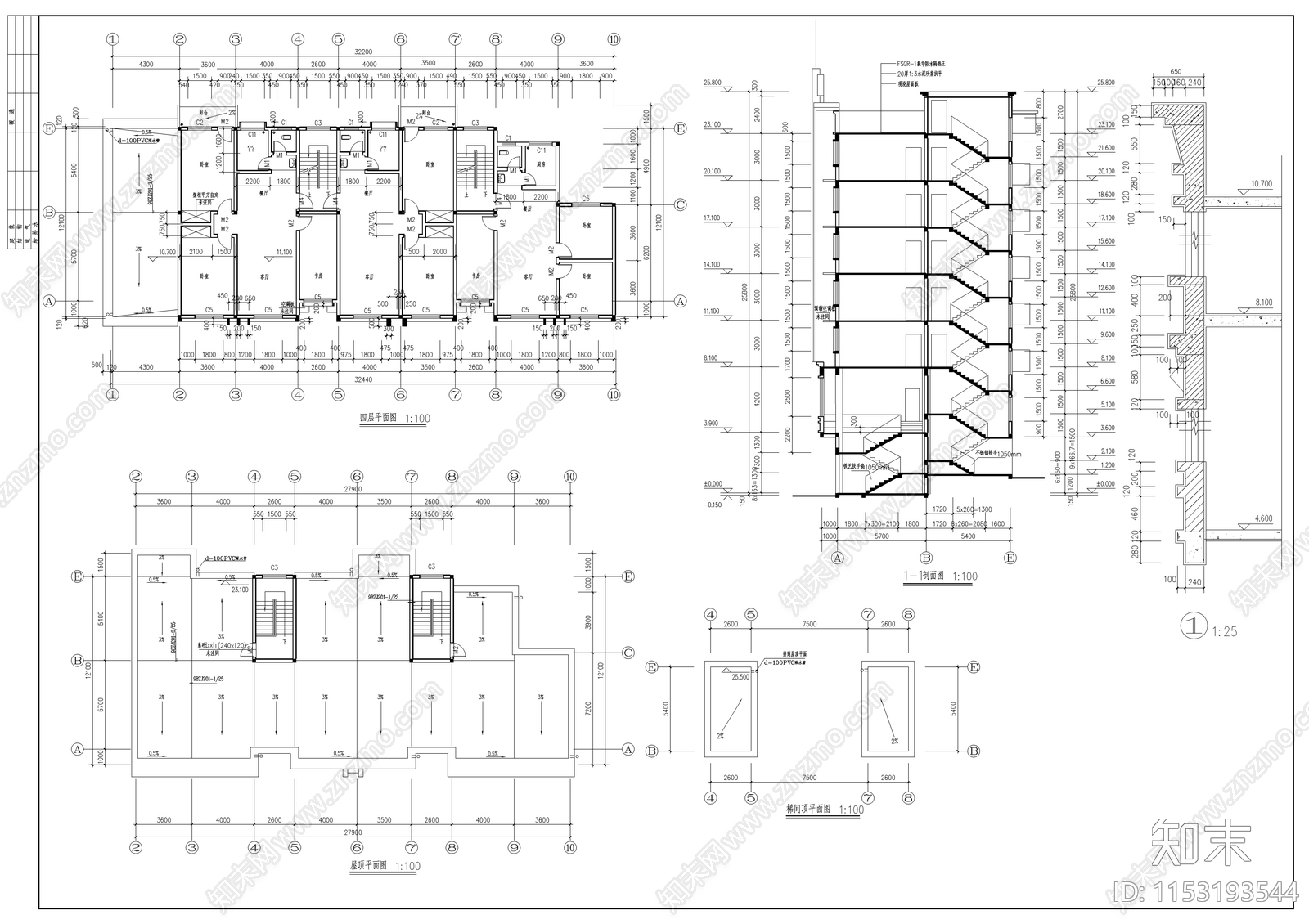 商住楼建筑cad施工图下载【ID:1153193544】