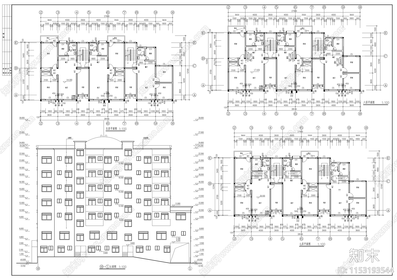 商住楼建筑cad施工图下载【ID:1153193544】