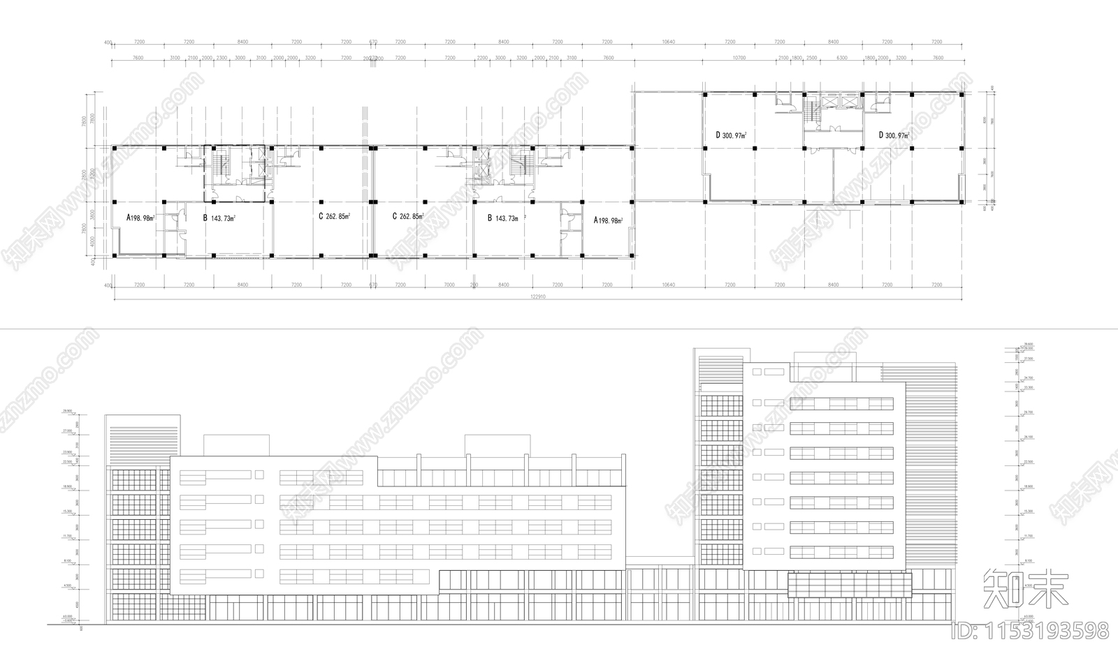 商住楼建筑cad施工图下载【ID:1153193598】