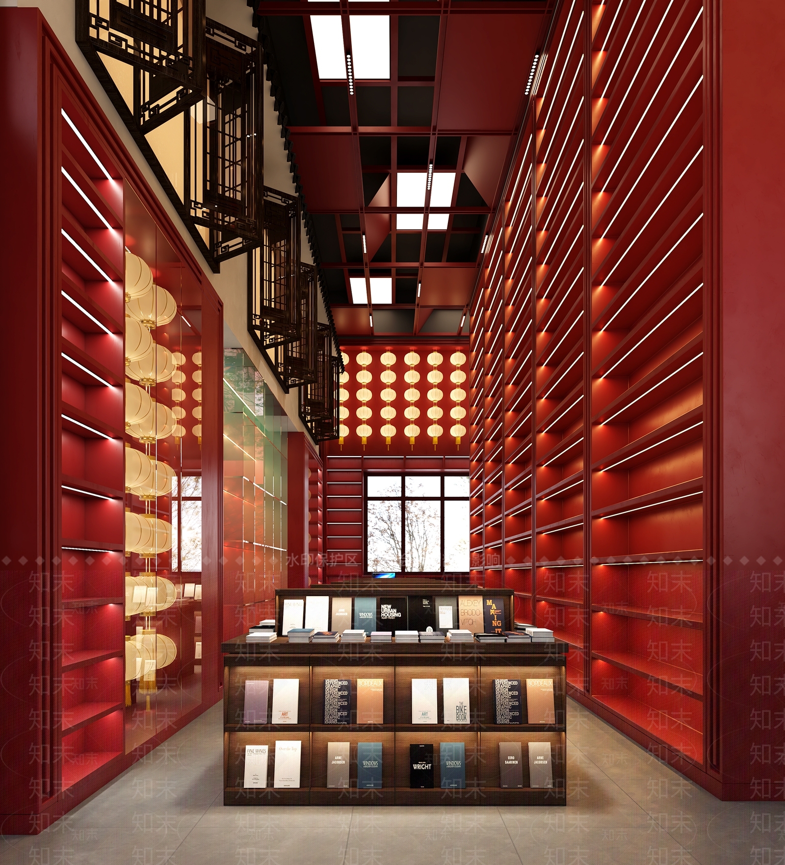 中式中国红书店3D模型下载【ID:1153194424】