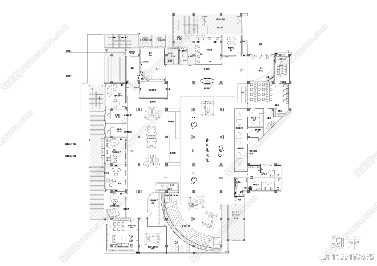 高奢展示店室内cad施工图下载【ID:1153197875】