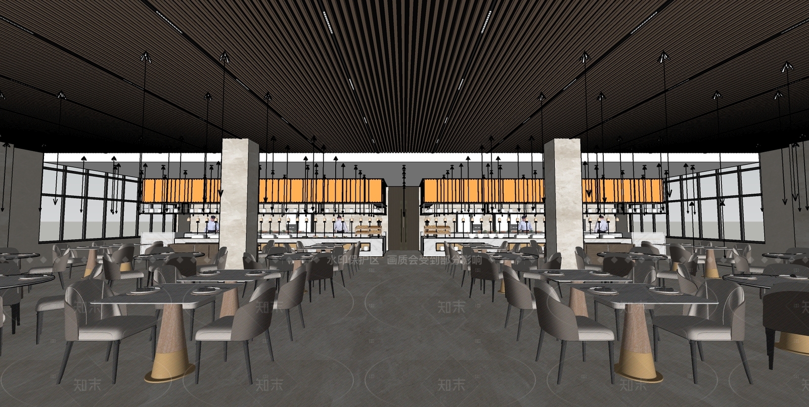 现代酒店餐厅SU模型下载【ID:1216047443】