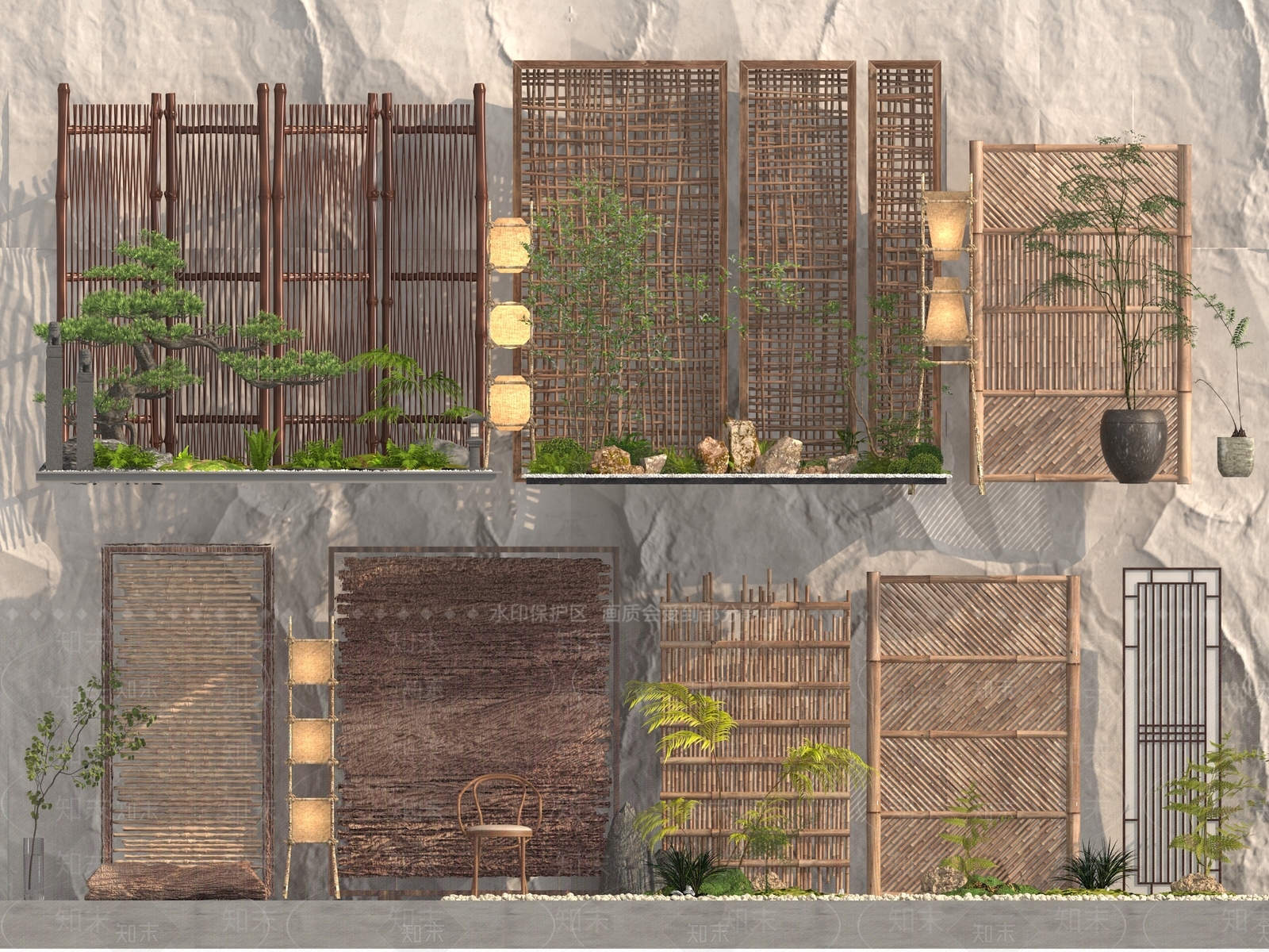 侘寂竹子屏风SU模型下载【ID:1153200339】