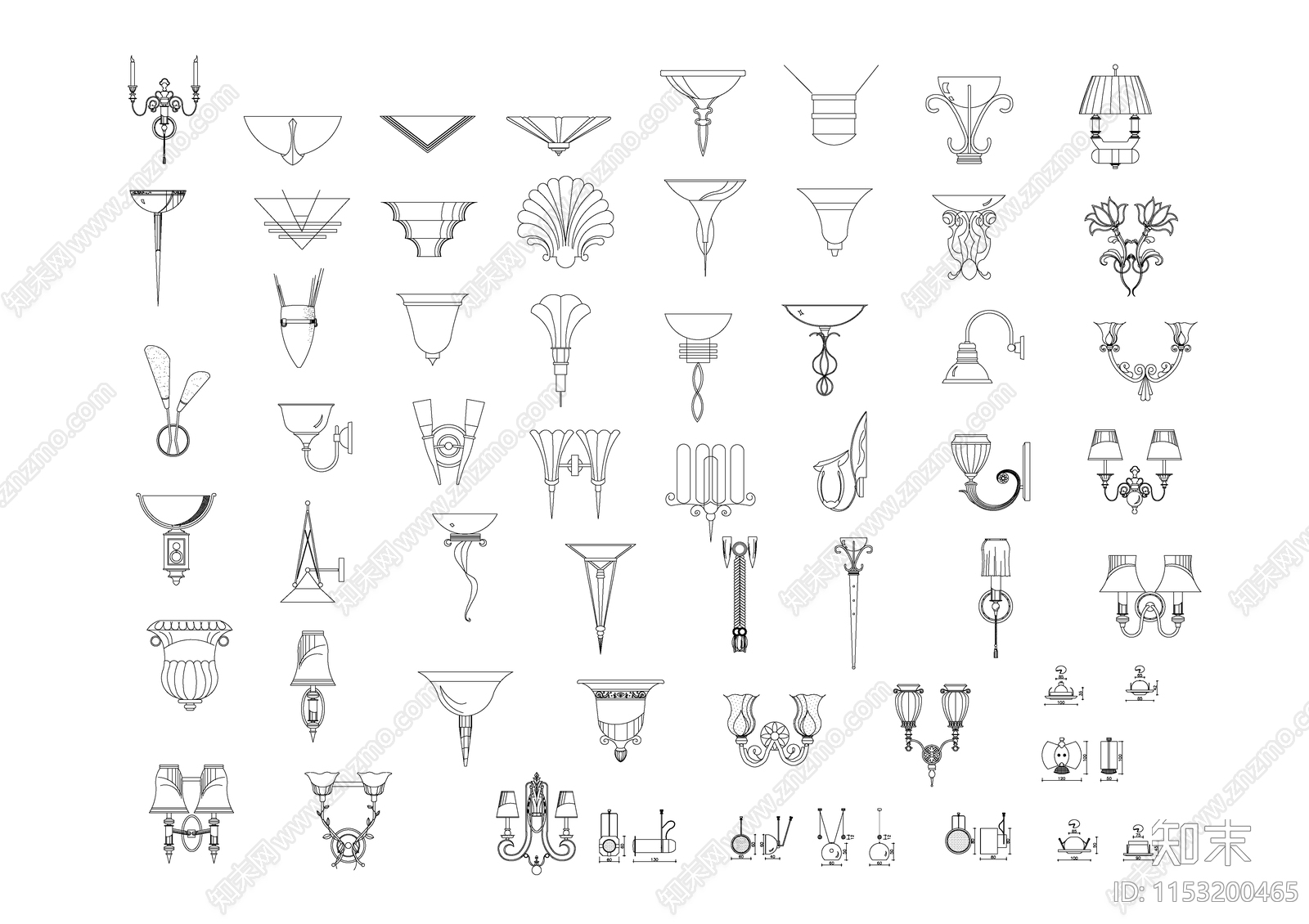 各式壁灯图库施工图下载【ID:1153200465】
