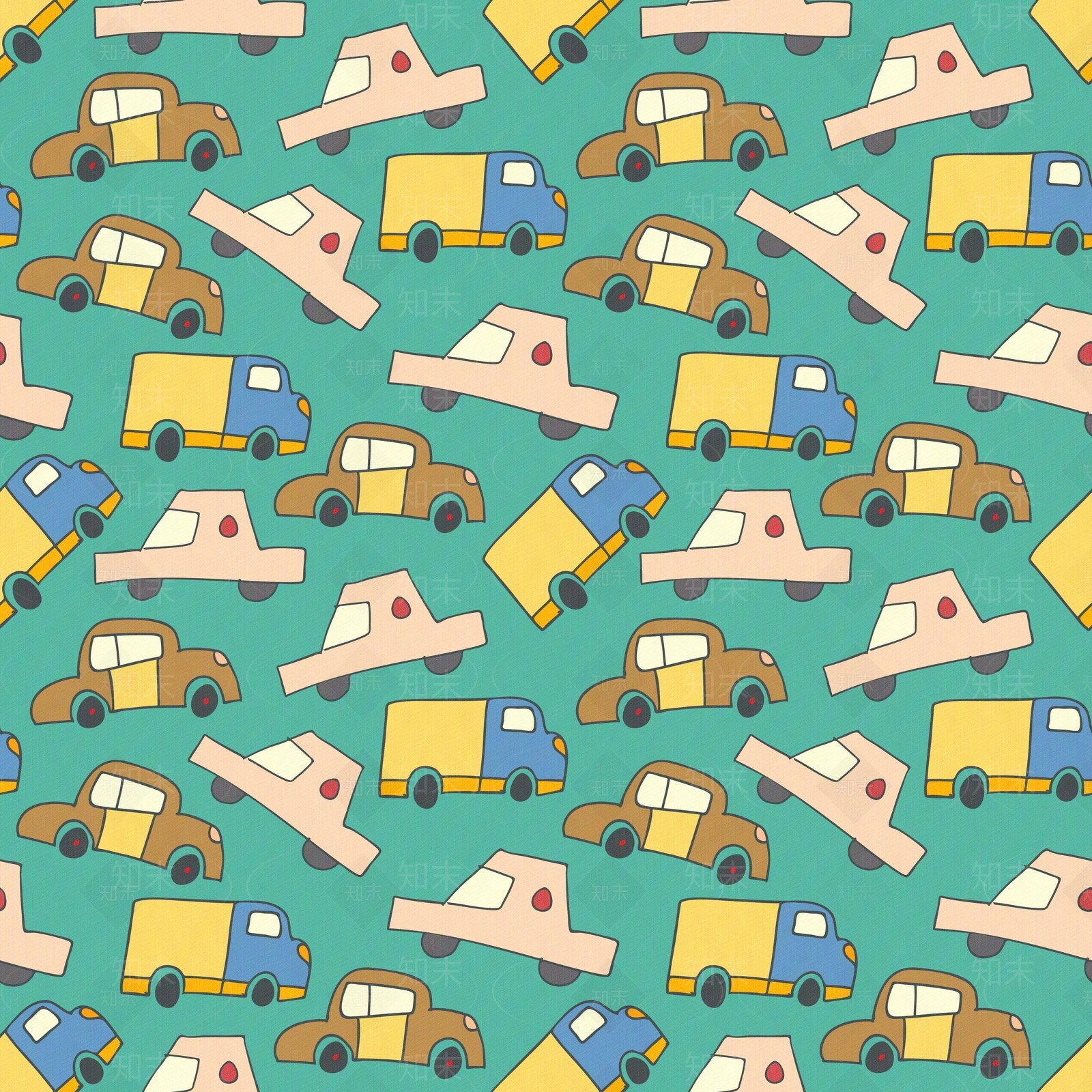 儿童绘画的彩色汽车集成图案壁纸贴图下载【ID:1153204874】