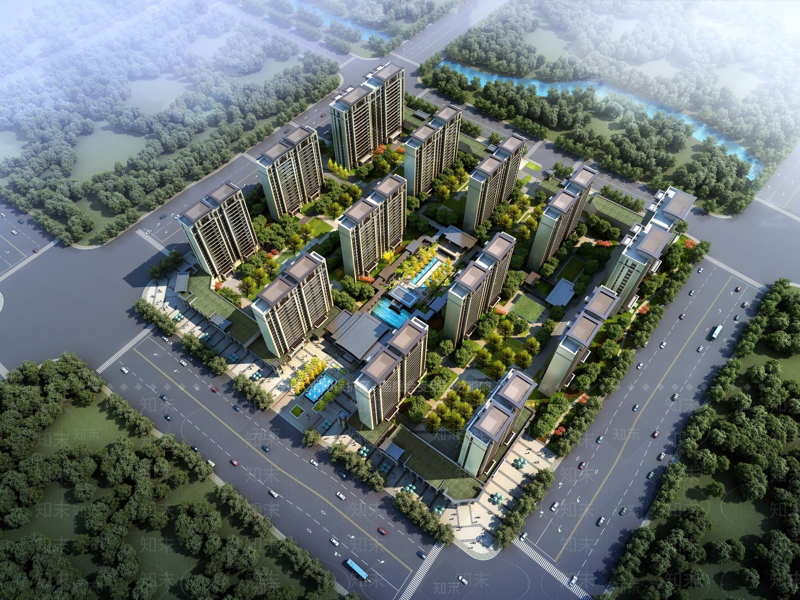 新中式住宅鸟瞰3D模型下载【ID:1153207501】
