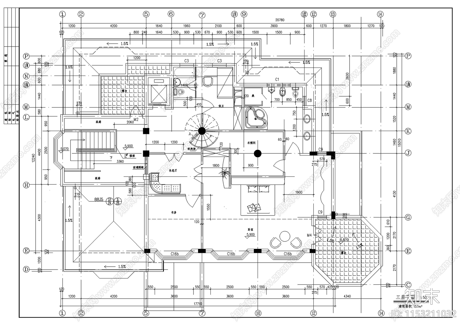 豪华别墅建筑cad施工图下载【ID:1153211032】