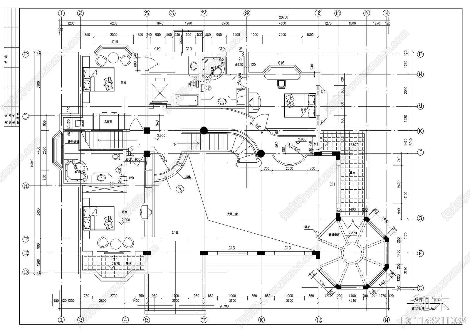 豪华别墅建筑cad施工图下载【ID:1153211032】