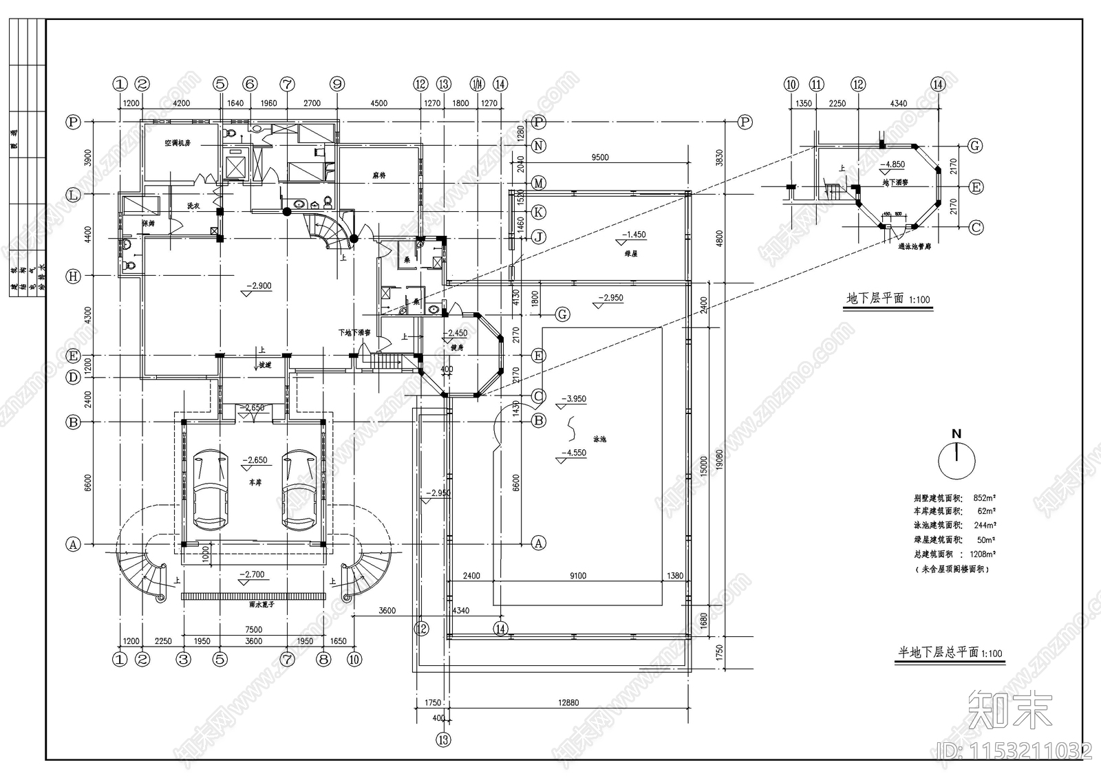 豪华别墅建筑cad施工图下载【ID:1153211032】