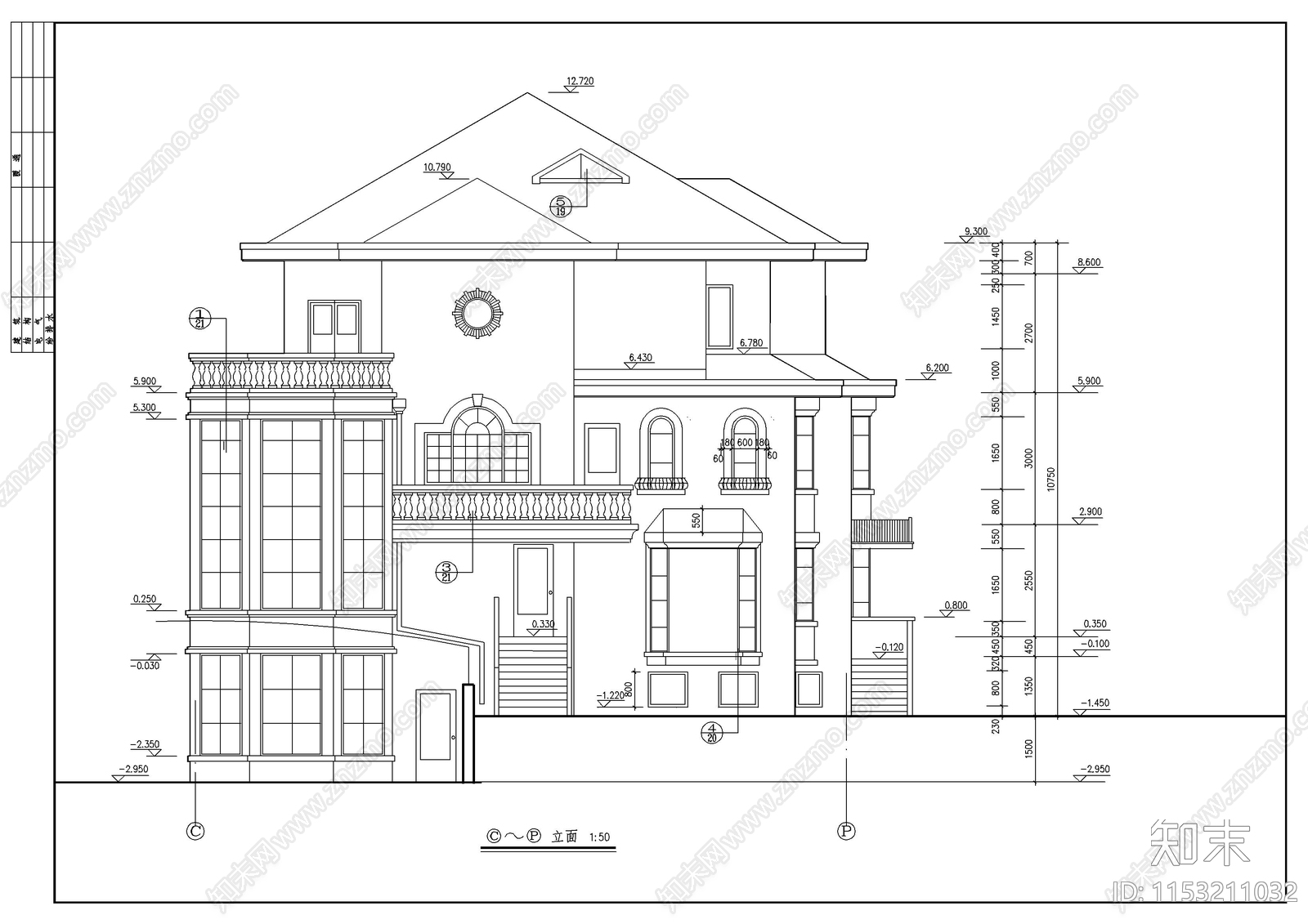 豪华别墅建筑cad施工图下载【ID:1153211032】