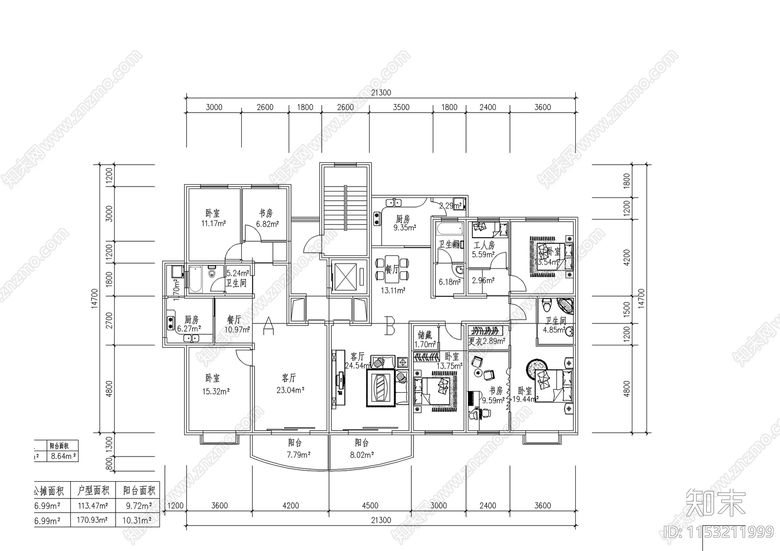 76例室内平面别墅建筑平面图施工图下载【ID:1153211999】