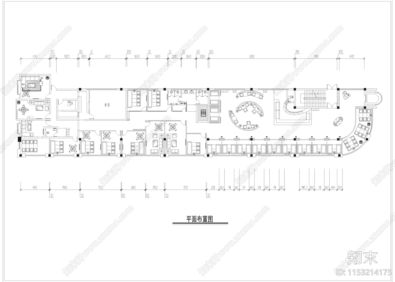 800㎡西餐厅室内cad施工图下载【ID:1153214175】